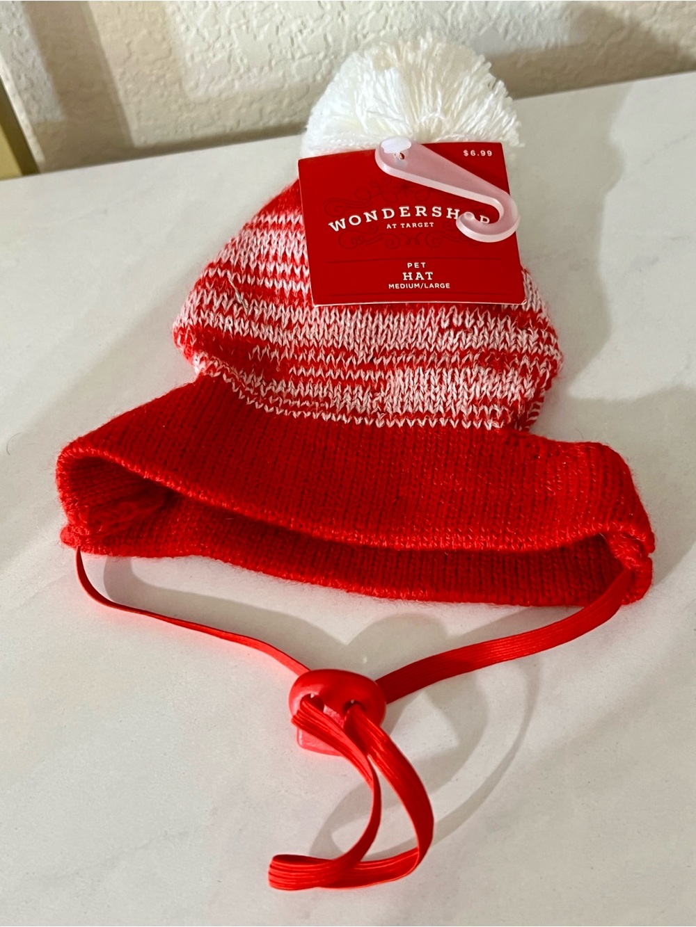 Wondershop Red and White Pom-Top Knit Hat with Chin Strap- NWT Dog Hat
